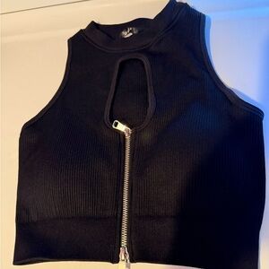 Black Sleeveless Zip-Up Top